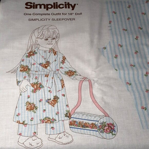 VTG Cotton Sewing Panel 18" Doll Complete Outfit Simplicity Sleepover 1998 - Picture 1 of 7